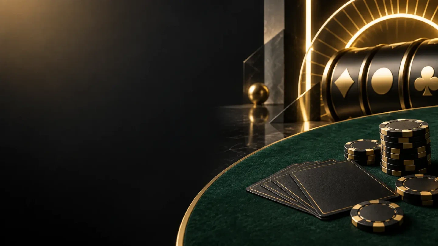 Abstrakte Poker- und Jackpot-Szene in Schwarz, Gold und Grün